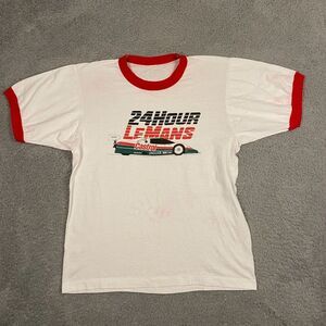 Vintage 24 Hour LeMans Ringer T-Shirt Mens S-M Racing Castrol Jaguar Dunlop 70s‎